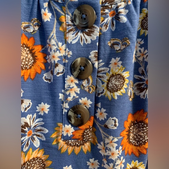 J. Jill Sunflower Knit Henley Dress Blue Orange Floral Tie Waist Tassels Medium - Picture 4 of 12